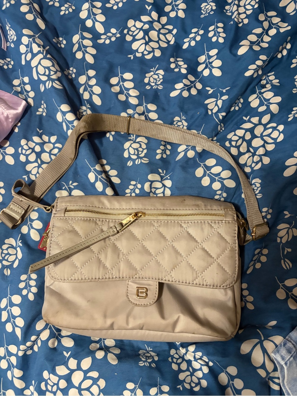 gray Quilted Crossbody Bag with Gold Hardware - Women Bags